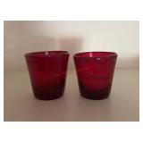 Red glasses for candles (living room nook)