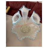 Fenton Blue Opalescent Diamond Lace 3-Horn