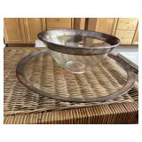 Silver Rimmed Large Platter and Serving Bowl Set