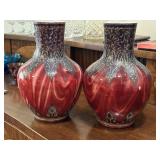 VTG Victorian hand-painted marble glass vases