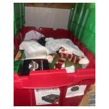 Tote of Christmas lights and ornaments     (
