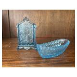 Blue Glass Salt Seller and Toothpick holder