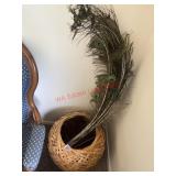 Large Wicker Basket with Peacock Feathers