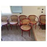 6- RED ANILINE DYE HAND CANED BENTWOOD CHAIRS