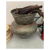 Large Metal Pot Belly Bucket with Kindling