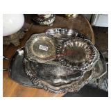 collection of vintage silver-plated serving trays
