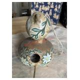 hand-painted floral gourd birdhouse (left side