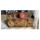 vintage wooden sewing notions cabinet(left side