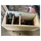Wood Organizer with Kubota Oil and Weed Eater