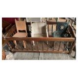vintage Jenny Lind-style wooden cradle and