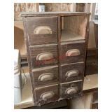 antique wooden spice cabinet (stairwell area)