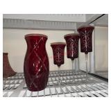 Partylite Garnet red cut-to-clear glass tea light