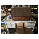 two-tone white and natural wood secretary desk