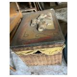 vintage rattan and wicker storage trunk (left