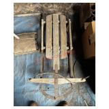 vintage wood and steel steerable snow sled
