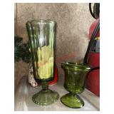 Two VTG Green Glass Vases