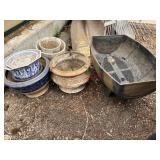 Planter Pot Lot, Half Barrel and ceramic pots lot