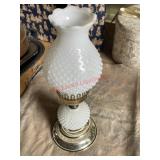 vintage Fenton white milk glass lamp(left side