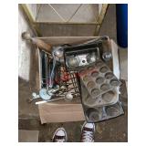 antique bakeware items lot (left side barn)