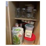 Cabinet lot of jars, maíz & more