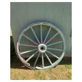 Large wooden wagon wheel (small shed)