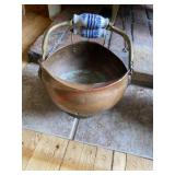 Antique copper coal scuttle blue and white