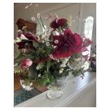 Faux Floral Arrangement in crystal Dish