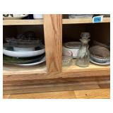 Misc Cabinet Shelf lot of Serving ware and more