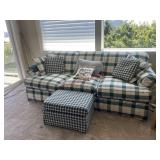 Plaid couch and pillows / foot rest lot  (2nd LR)
