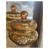 bohemian style Amber Glass lidded bowl