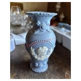 blue Jasperware-style bud vase      (Dining Room)