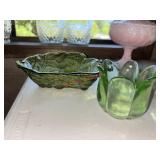 Green Glass Serving Dish and Candle holder