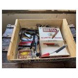 Wood Crate of Staplers and Razor Blades Knife