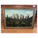 Framed Painted Mountain Scene