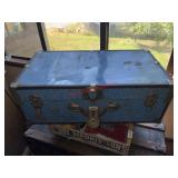 Vtg Blue Metal Trunk                    (Room 1)