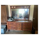Solid Wood Vintage Dresser and Mirror Set - Needs
