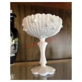 Fenton Cabbage Rose Milk Glass Compote