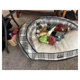 Large Dog bed with Dog Toys lot           (living