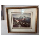 16in Framed Vintage Mountain Picture