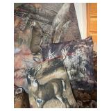 Deer Tapestry and Pillows lot            (Office)