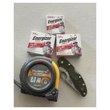 Batteries, Tape Measure and Pocket Knife
