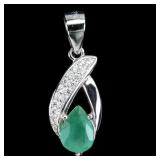925 Sterling Silver Pendant Pear Emerald 7x5mm Nat