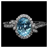 925 Sterling Silver Ring Oval Swiss Blue Topaz 8x6