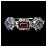925 Sterling Silver Ring Octagon Ruby 5x3mm Tanzan