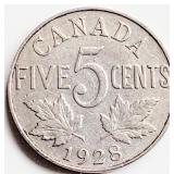 Canada 1928 George V FIVE CENTS coin