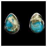 925 Sterling Silver Earrings Pear Kingman Turquois