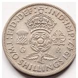 UK 1947 George VI, TWO SHILLINGS coin 28.5mm