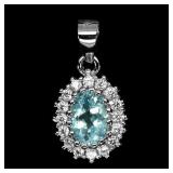 925 Sterling Silver Pendant Oval Paraiba Blue Topa