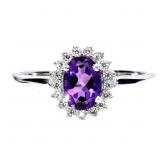 925 Sterling Silver Ring Oval Amethyst 7x5mm Natur