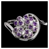 925 Sterling Silver Ring Round Amethyst Natural Ge